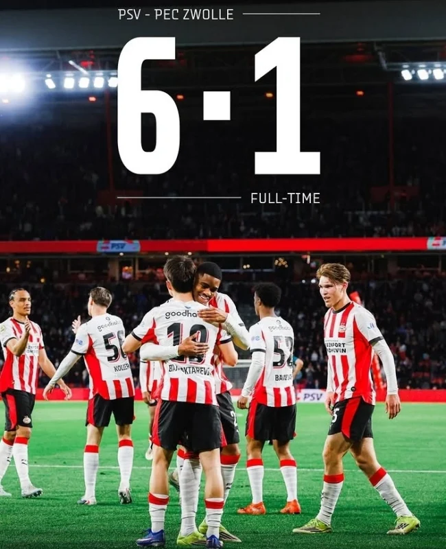 PSV Eindhoven pesta gol usai menghajar PEC Zwolle 6-1 dalam lanjutan Eredivisie 2026. dok/psv