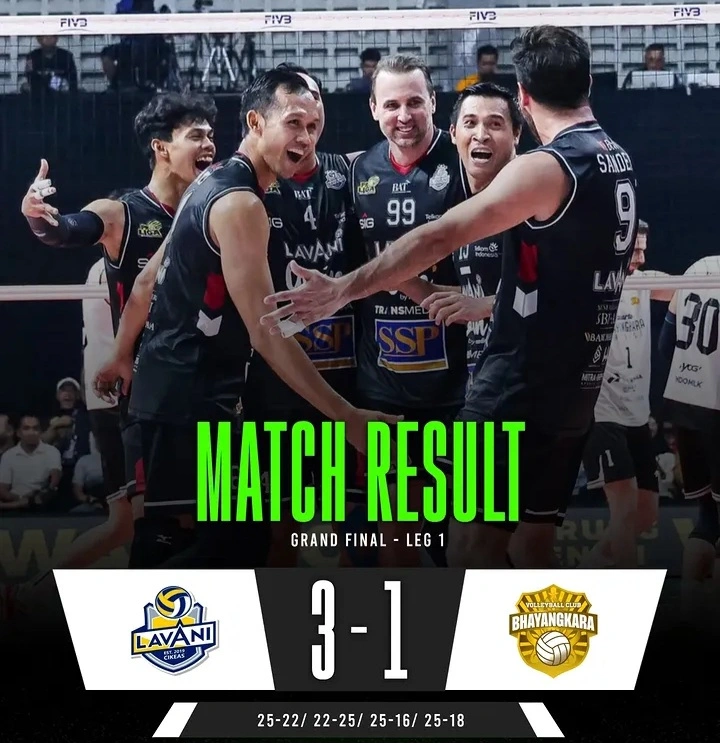 Jakarta Lavani sukses mengalahkan Jakarta Bhayangkara dengan skor 3-1 pada Grand Final Leg 1 Proliga 2026. vldok/proligaindo