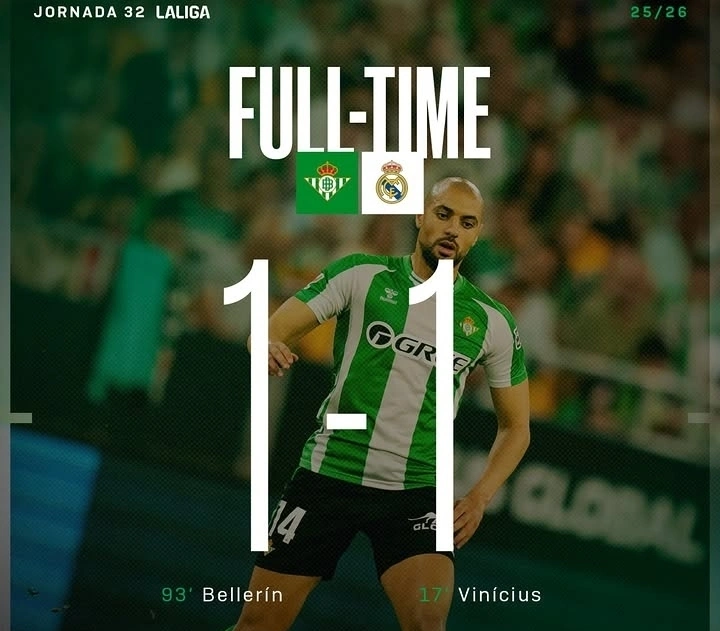 Real Betis vs Real Madrid berakhir 1-1 dalam laga dramatis La Liga 2025/2026. dok/realbetis