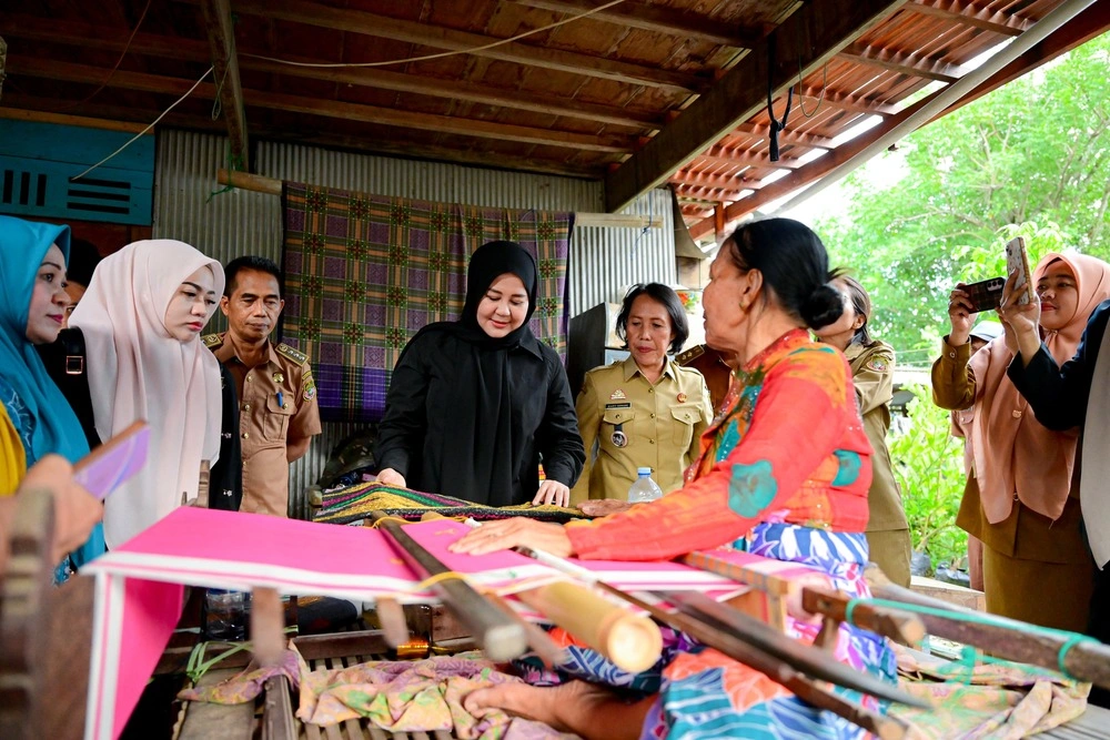 Wakil Gubernur Sulsel, Fatmawati Rusdi saat mengunjungi sentra pengrajin di Kecamatan Tellulimpoe Sidrap