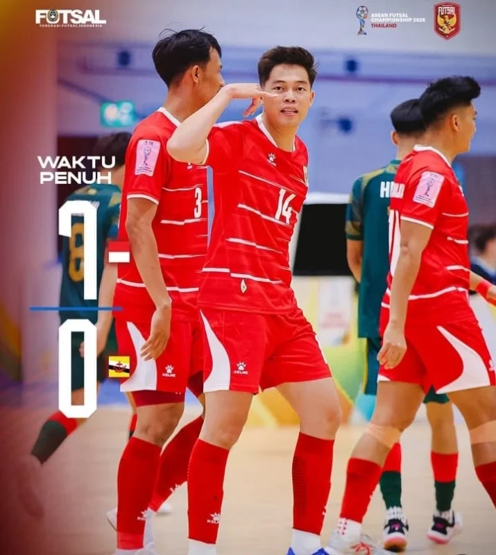 Timnas Futsal Indonesia menang telak 7-0 atas Brunei Darussalam pada laga perdana ASEAN Futsal Championship 2026 di Thailand.