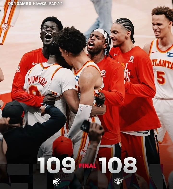 Hasil Hawks vs Knicks di Game 3 playoff NBA 2026 berakhir 109-108 untuk kemenangan Atlanta.