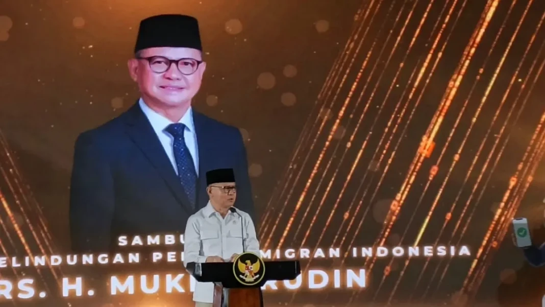Menteri P2MI, Mukhtarudin saat acara peresmian Gerakan Nasional Migran Aman, di Kementerian P2MI, Jakarta, Senin (18/5/2026). (Foto: JawaPos)