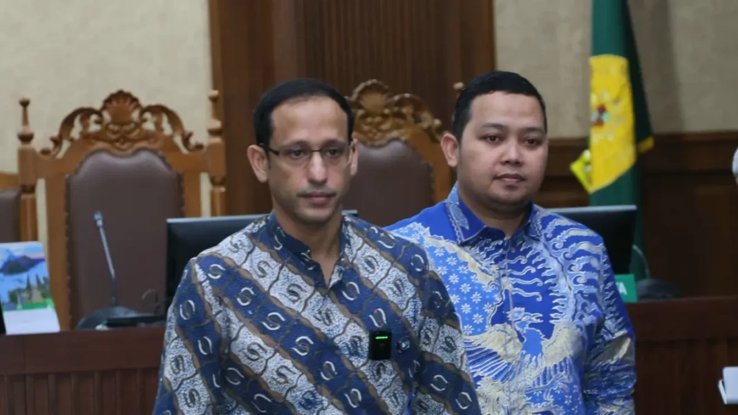 Nadiem Makarim usai persidangan di Pengadilan Tipikor