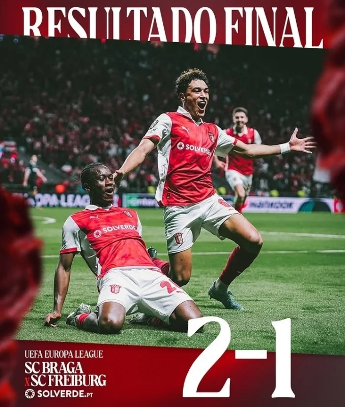 Braga menang dramatis 2-1 atas Freiburg di leg pertama semifinal Liga Europa 2026. dok/sportingbraga