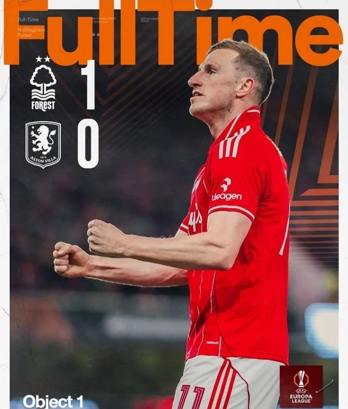 Nottingham Forest menang 1-0 atas Aston Villa di semifinal Liga Europa 2026. doj/officialntfc