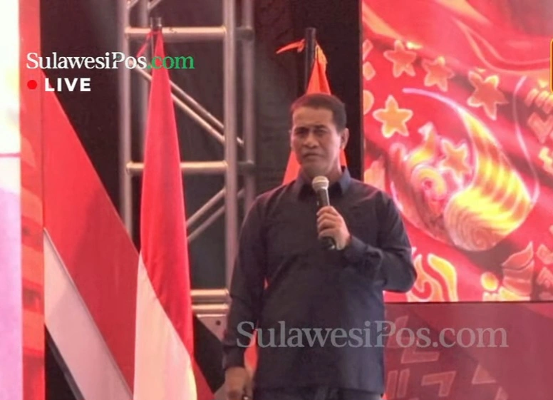 Ketua pengurus pusat IKA Unha, Andi Amran Sulaiman dalam sambutan mubes ika 2026 yang dilaksanakan di hotel fourpoint, sabtu 2 mei 2026. dok/tangkapanlayar sulawesipos