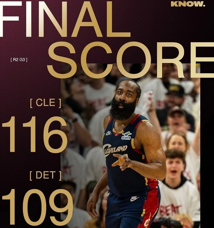Cleveland Cavaliers sukses mengalahkan Detroit Pistons 116-109 pada Game 3 semifinal Wilayah Timur NBA 2026. dok/clev