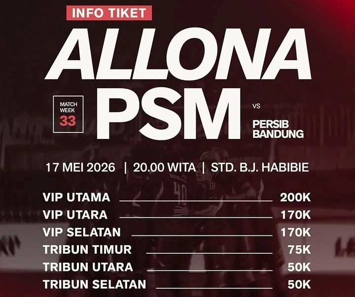 Harga Tiket PSM Makassar lawan Persib Bandung di Gelora Bj Habibie. dok/psmmakassar