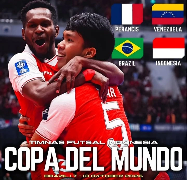 Timnas Futsal Indonesia dipastikan tampil di Copa del Mundo 2026 Brasil dan akan menghadapi sejumlah raksasa dunia seperti Brasil, Jepang, Kazakhstan, hingga Prancis.