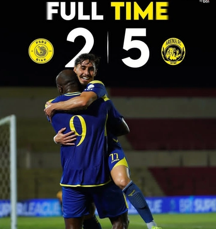 Arema FC tampil menggila usai mengalahkan PSBS Biak dengan skor 5-2 pada Super League 2025/2026 di Stadion Sultan Agung. dok/aremamalang