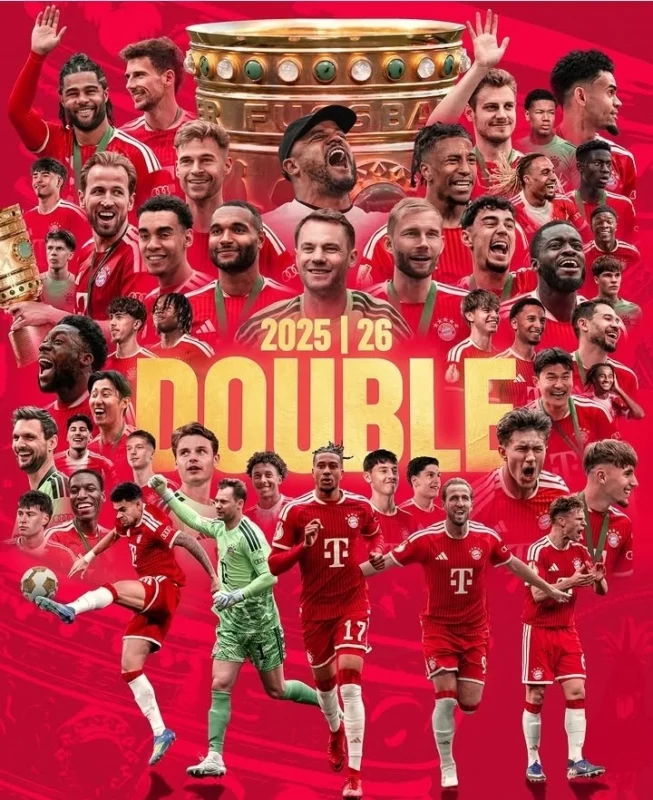 Bayern Munich juara DFB Pokal 2026 usai mengalahkan VfB Stuttgart 3-0 di final. Harry Kane mencetak hattrick dan membawa Die Roten meraih domestic double musim ini.