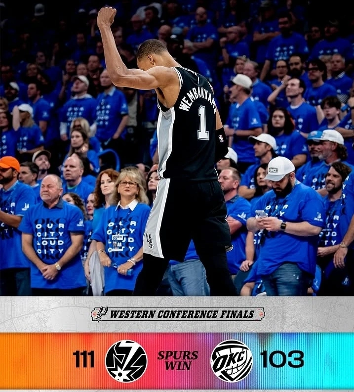 San Antonio Spurs melaju ke Final NBA 2026 setelah mengalahkan Oklahoma City Thunder 111-103 pada Game 7 Final Wilayah Barat. Victor Wembanyama tampil gemilang dan membawa Spurs menghadapi New York Knicks.