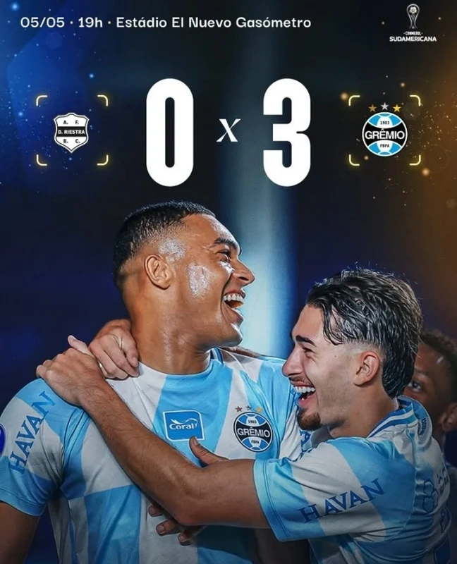 Grêmio menang telak 3-0 atas Deportivo Riestra di Copa Sudamericana 6 Mei 2026.