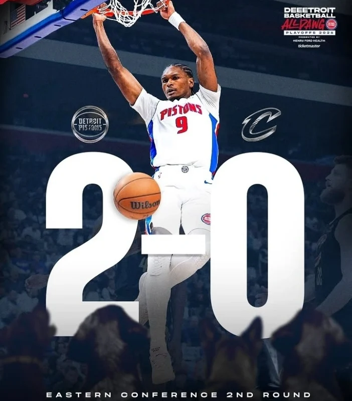 Detroit Pistons kembali mengalahkan Cleveland Cavaliers 107-97 pada Game 2 Semifinal Wilayah Timur NBA 2026.