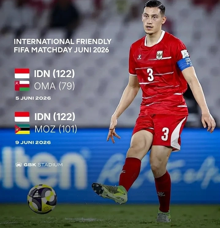Jadwal lengkap FIFA Matchday Timnas Indonesia Juni 2026 lawan Oman dan Mozambik.
