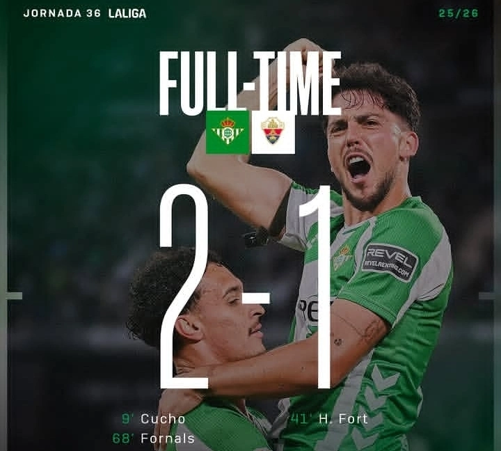 Real Betis vs Elche: Menang 2-1, Betis Resmi Lolos Liga Champions