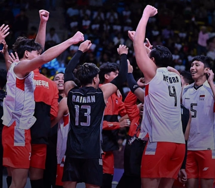 Selebrasi timnas voli putra Indonesia usai juara AVC Cup 2026