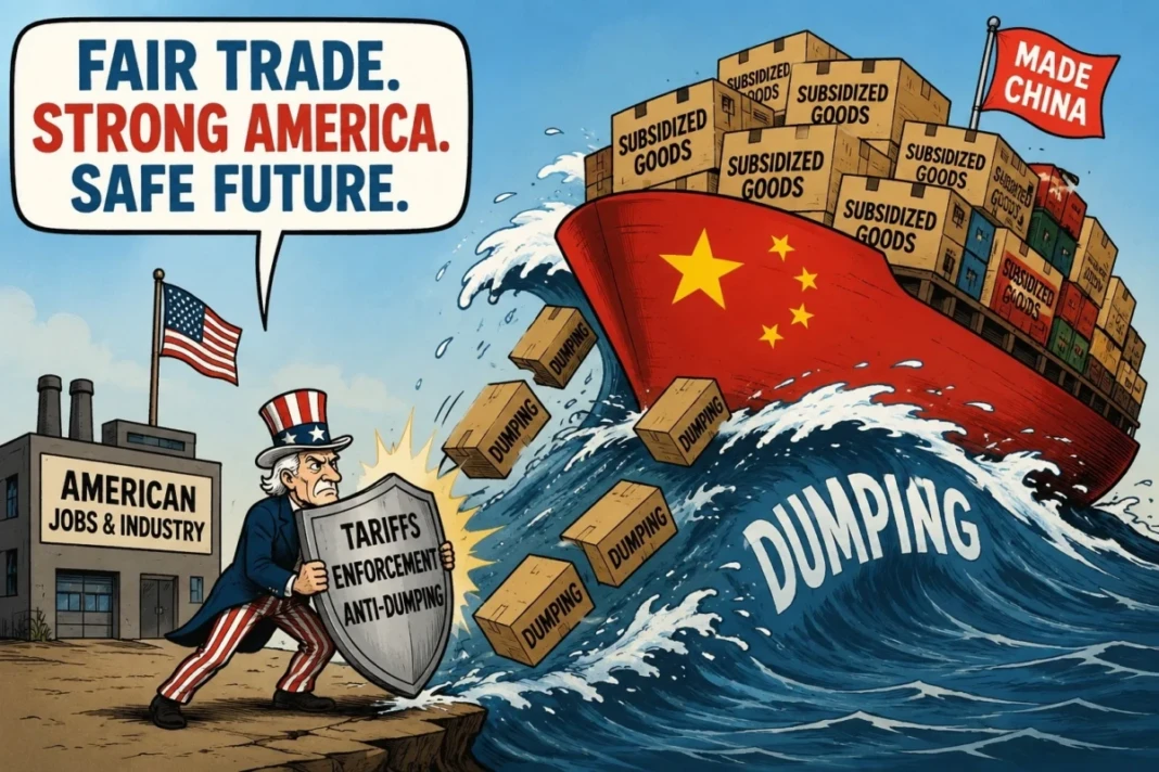 Ilustrasi kebijakan tarif dan antidumping Amerika Serikat terhadap produk murah asal China