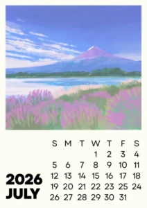 Blue and Green Illustrated Landscape 2026 Calendar Poster