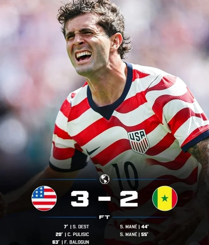 Amerika Serikat mengalahkan Senegal 3-2 dalam laga uji coba internasional di Charlotte. Christian Pulisic dan Folarin Balogun menjadi kunci kemenangan USMNT jelang Piala Dunia 2026.
