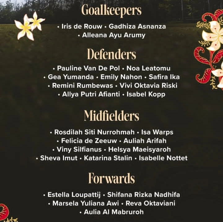Timnas Putri Indonesia resmi mengumumkan skuad final untuk Garuda Champion Series 2026. Sejumlah pemain diaspora seperti Iris de Rouw, Felicia de Zeeuw, dan Estella Loupatty masuk daftar.