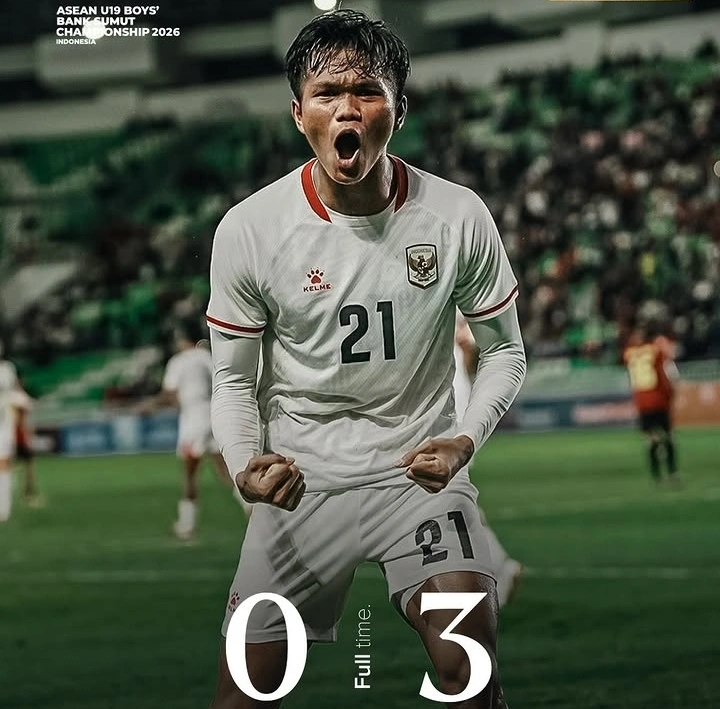 Timnas Indonesia U-19 mengalahkan Timor Leste U-19 dengan skor 3-0 pada laga Grup A Piala AFF U-19 2026. Reno Salampessy, Irpan Siregar, dan Arkhan Kaka menjadi pencetak gol kemenangan Garuda Muda.