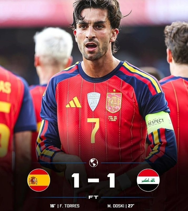 Spanyol ditahan imbang Irak 1-1 dalam laga uji coba internasional jelang Piala Dunia 2026. Ferran Torres mencetak gol untuk La Furia Roja, sementara Merchas Doski membalas lewat tendangan spektakuler.