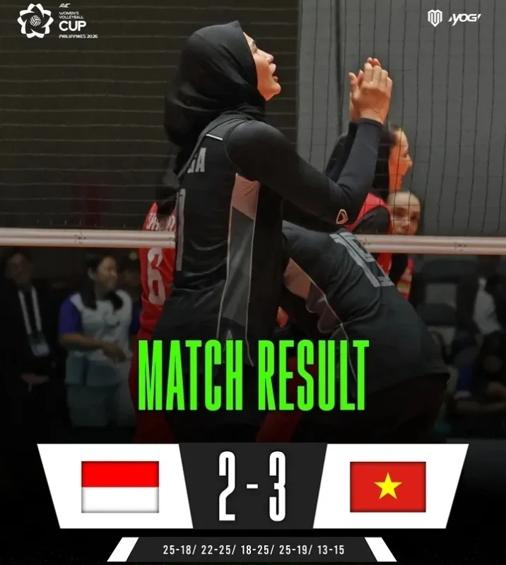 Timnas Voli Putri Indonesia kalah tipis 2-3 dari Vietnam pada AVC Women's Volleyball Cup 2026. Garuda Pertiwi memberikan perlawanan sengit hingga set penentuan dan mengamankan satu poin penting.