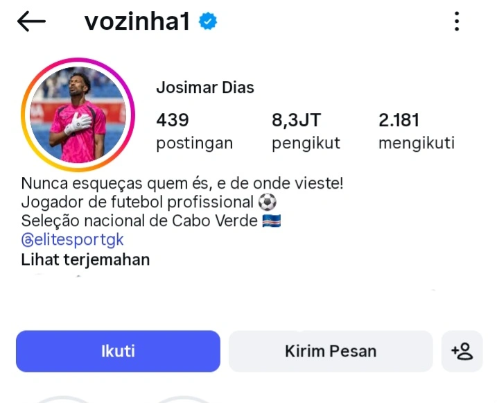 Followers Vozinha tembus 8,3 juta setelah kiper Cape Verde itu tampil heroik saat menahan Spanyol 0-0 di Piala Dunia 2026.