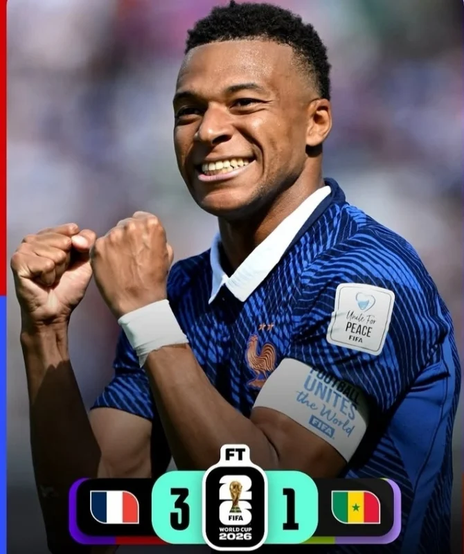 Mbappe mencetak dua gol dan pecahkan rekor saat Prancis menang 3-1 atas Senegal di Grup I Piala Dunia 2026.