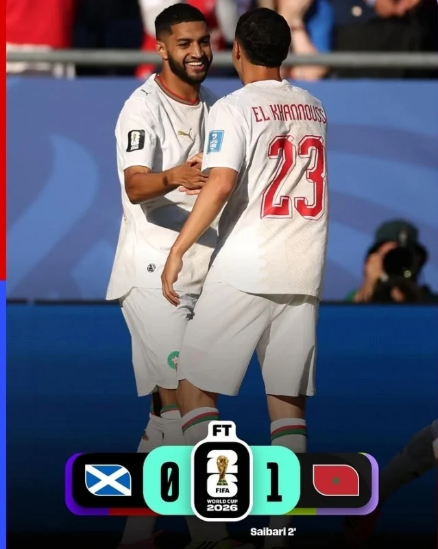 Maroko mengalahkan Skotlandia 1-0 lewat gol cepat Ismael Saibari dan memimpin Grup C Piala Dunia 2026 dengan empat poin.