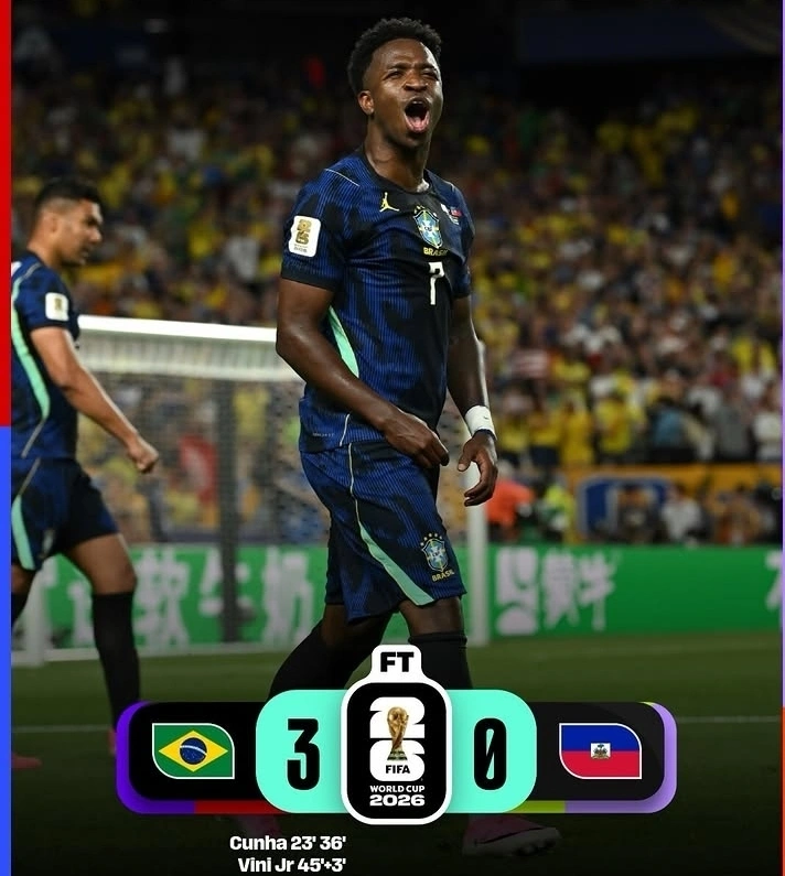 Brasil mengalahkan Haiti 3-0 di Grup C Piala Dunia 2026 lewat dua gol Matheus Cunha dan satu gol Vinicius Junior di Philadelphia.