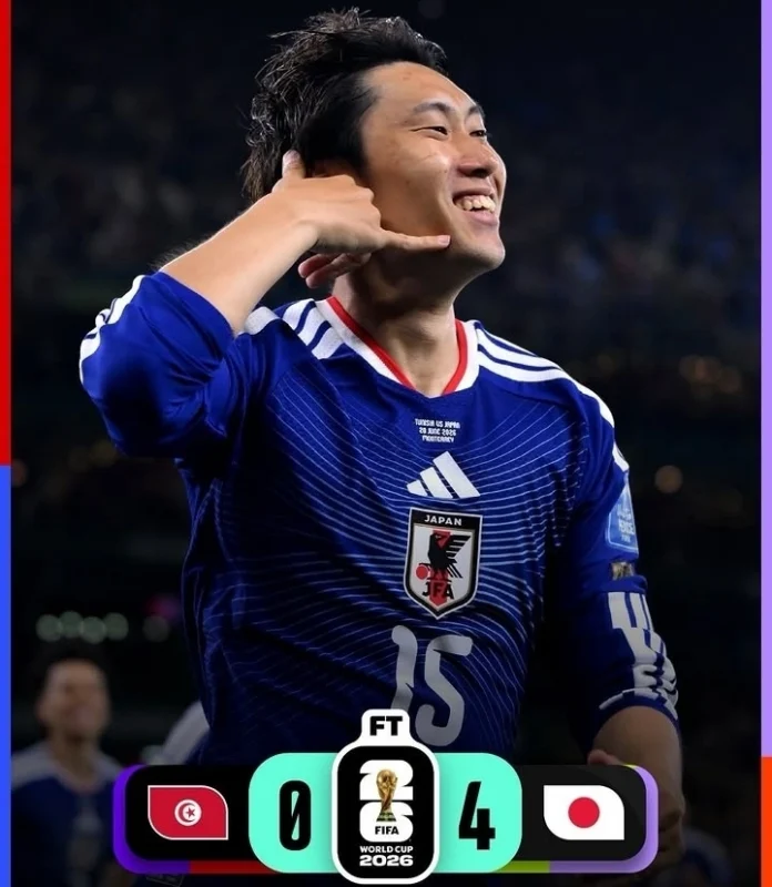Jepang tampil perkasa dengan mengalahkan Tunisia 4-0 dalam laga internasional. Ayase Ueda mencetak dua gol, sementara Daichi Kamada dan Junya Ito turut menyumbang gol bagi Samurai Biru.