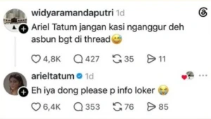 Aksi Ariel Tatum di Threads viral setelah membalas berbagai unggahan netizen dengan gaya “asbun” dan kocak, mulai dari rekomendasi film hingga sindiran isu sosial.
