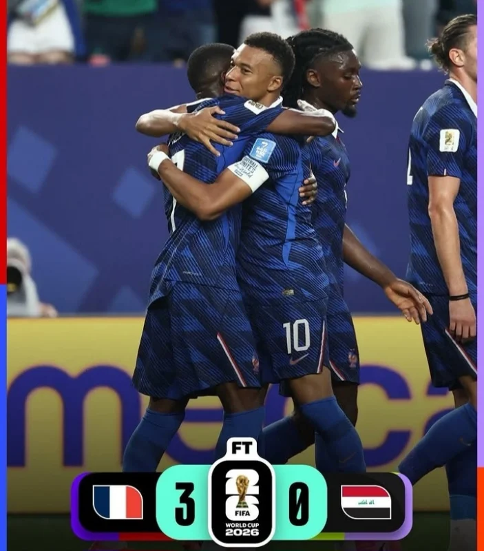 Prancis mengalahkan Irak 3-0 pada laga Grup I Piala Dunia 2026. Kylian Mbappe mencetak dua gol dalam pertandingan yang sempat tertunda lebih dari dua jam akibat badai petir.