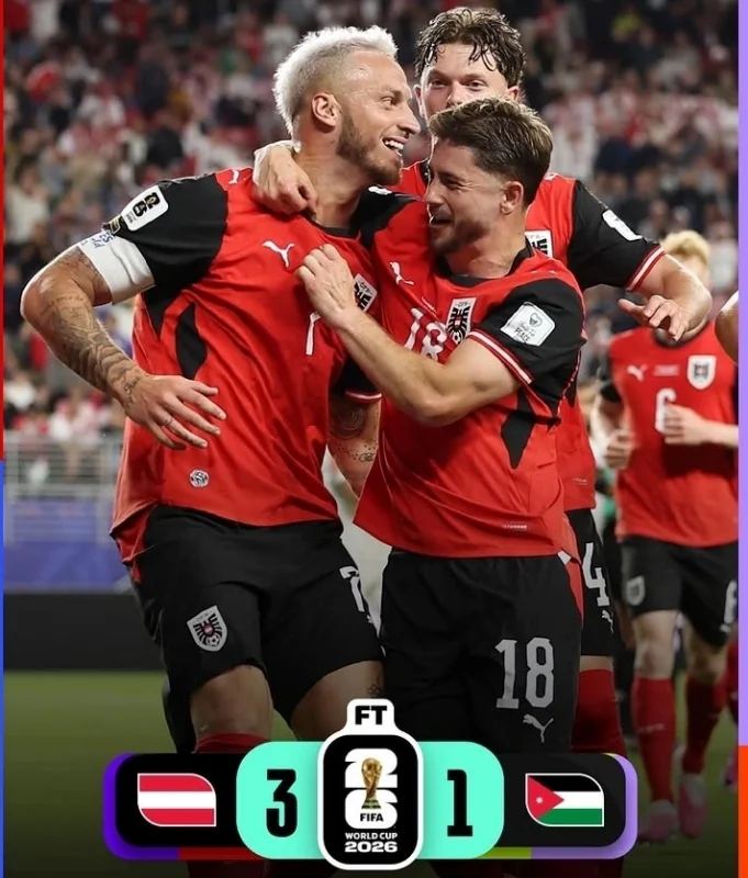Austria menang 3-1 atas Yordania di Grup J Piala Dunia 2026, meski Ali Olwan mencetak gol bersejarah untuk debutan Asia itu.