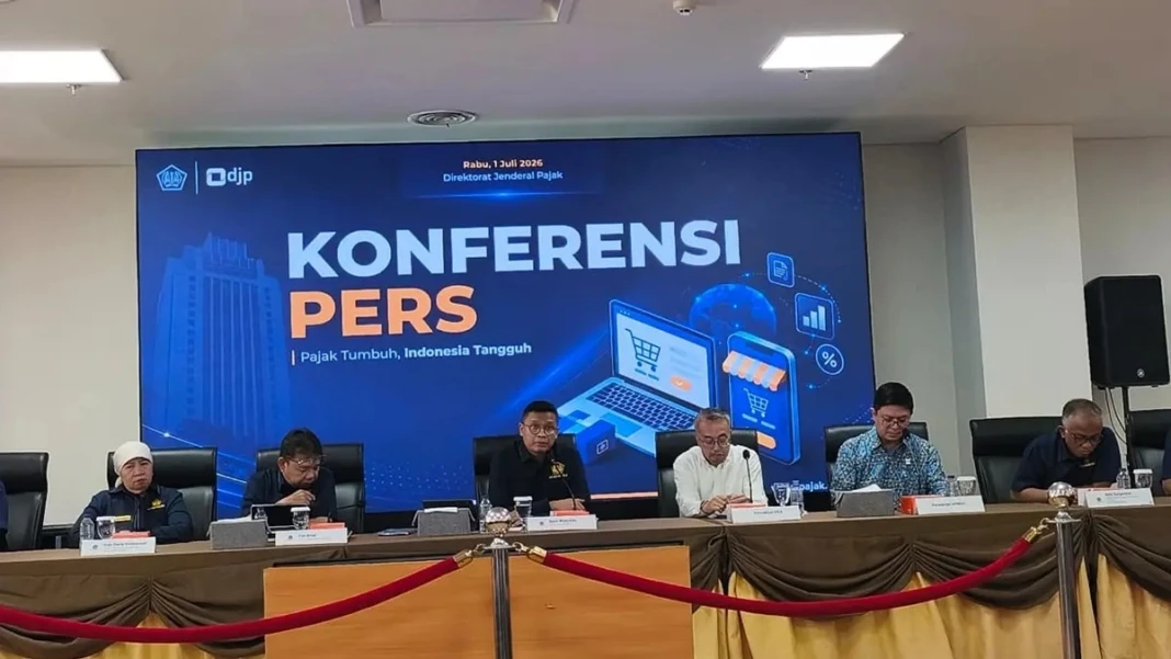 Konferensi pers penunjukan marketplace sebagai pemungut PPh Pasal 22 di Kantor Pusat DJP