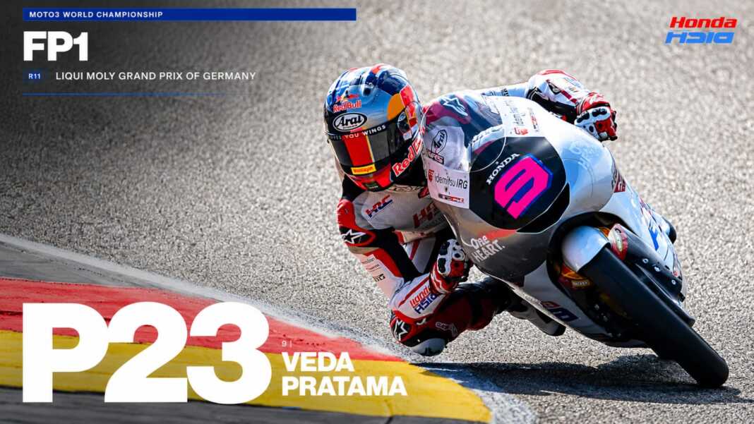 Veda Pratama pada sesi FP1 Moto3 Jerman 2026 di Sachsenring