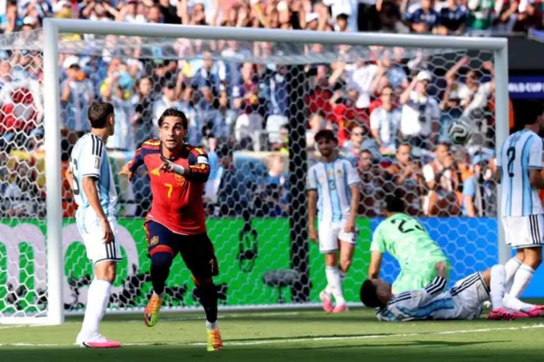 Ferran Torres merayakan gol kemenangan Spanyol saat menghadapi Argentina pada final Piala Dunia 2026.
