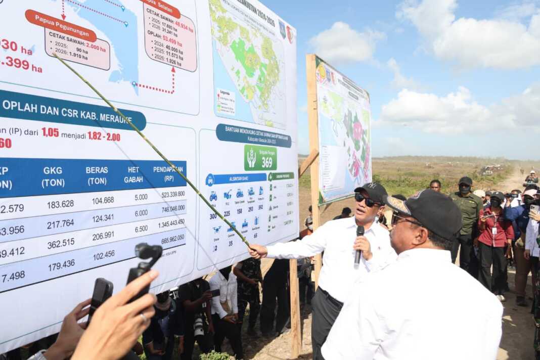 Menteri Pertanian Andi Amran Sulaiman memaparkan pengembangan pertanian modern PM AAS di Merauke, Papua Selatan.