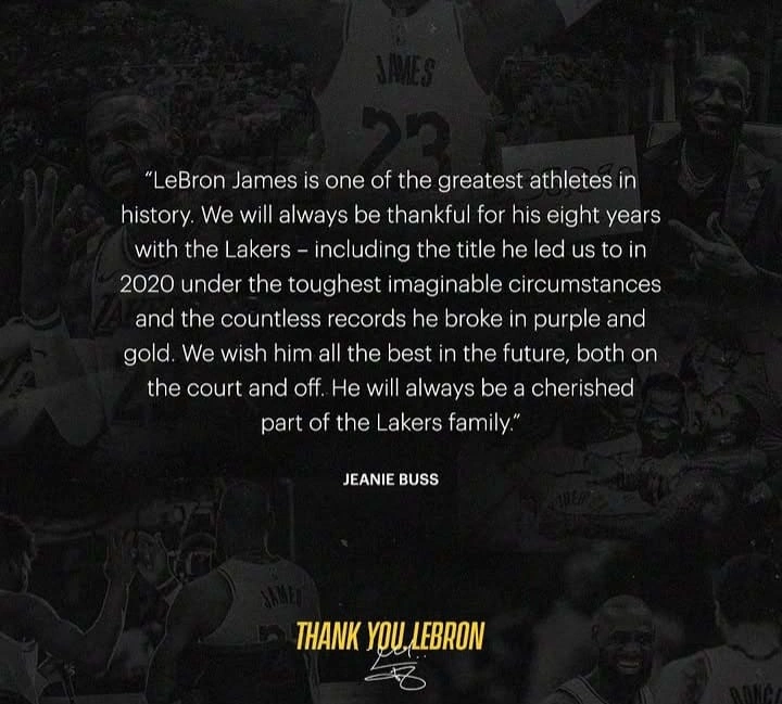 Pernyataan Jeanie Buss dalam unggahan perpisahan Lakers untuk LeBron James
