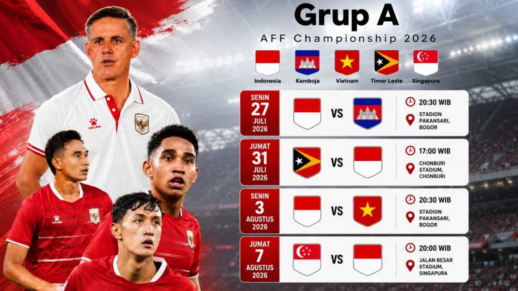 Poster jadwal Timnas Indonesia di Grup A ASEAN Hyundai Cup 2026.