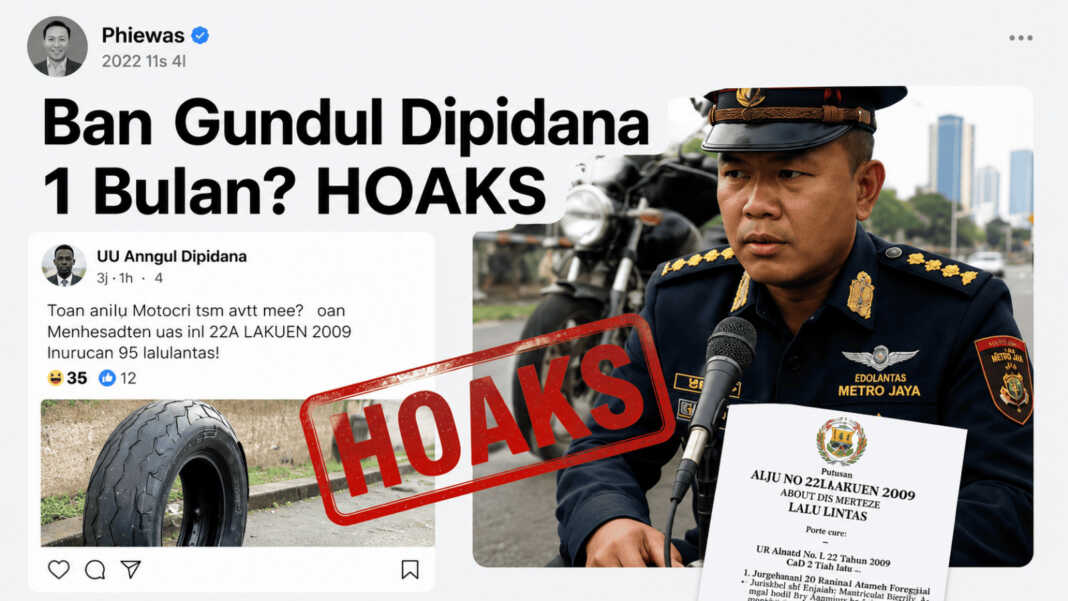 Polda Metro Jaya pada Kamis, 23 Juli 2026, memastikan narasi viral soal ban gundul kena denda Rp250 ribu atau kurungan satu bulan adalah hoaks.