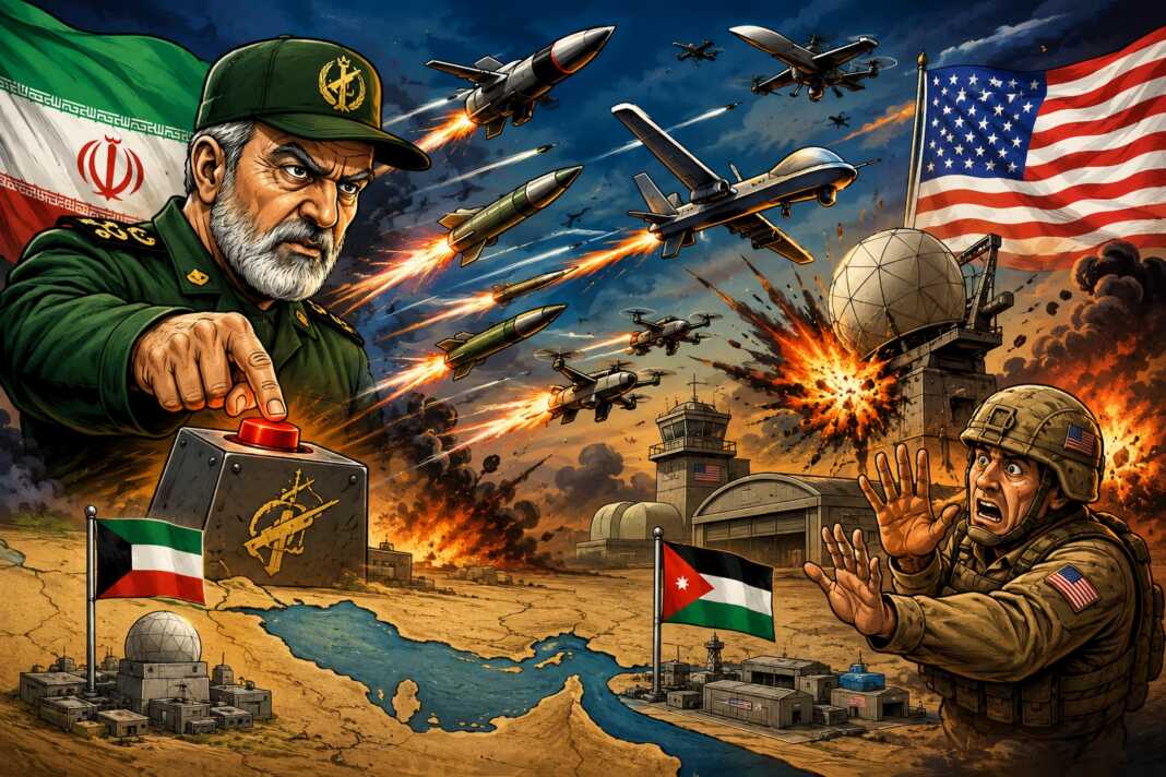 Iran klaim serang aset militer Amerika di Teluk, ketegangan kawasan semakin memicu kekhawatiran global. (Ilustrasi : ChatGPT).