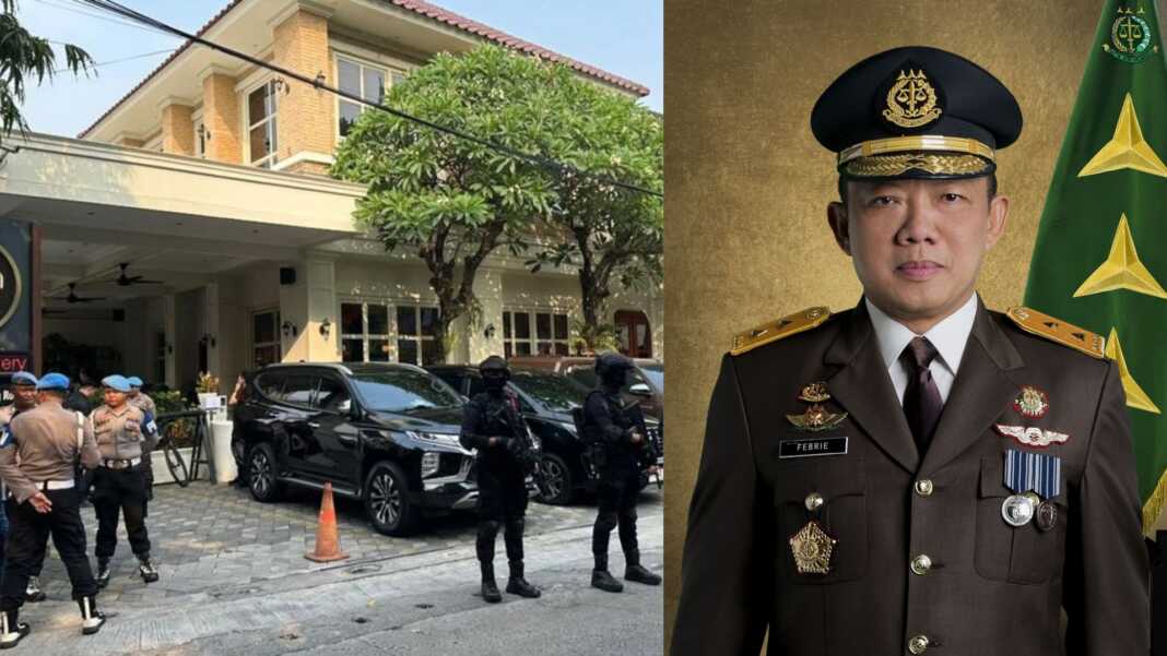 Kolase foto Cafe de Clan yang sedang di gledah dan Jampidsus Febrie Ardiansyah.