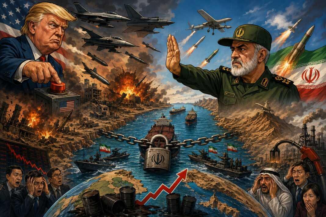 Serangan Amerika memicu perlawanan Iran dan mengguncang stabilitas energi dunia melalui Selat Hormuz kembali. (Ilustrasi: ChatGPT).