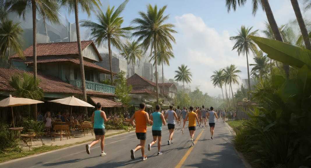 Ilustrasi peserta komunitas lari di kawasan Canggu, Bali, terkait polemik Entourage Run.