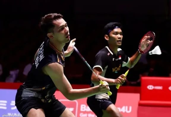 Fajar Alfian dan Muhammad Shohibul Fikri saat bertanding pada Japan Open 2026.