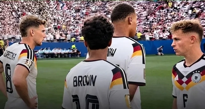 Para pemain Jerman berdiskusi sebelum momen penentuan adu penalti di Piala Dunia 2026
